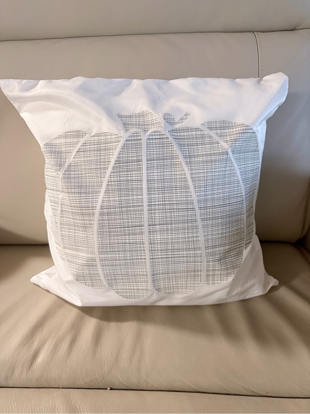 White Throw Pillow with Gray Pumpkin Graphic